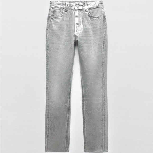 ZARA THE METALLIC SLIM WAXED JEANS - Picture 7 of 11